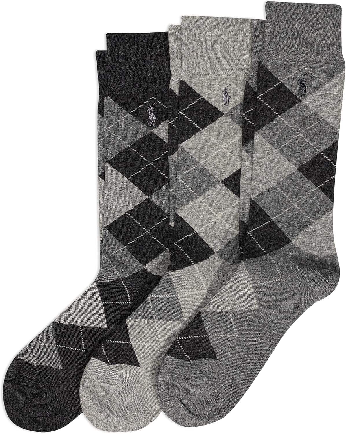 Polo Ralph Lauren Men's Argyle Pattern Dress Crew Socks - 3 Pair Pack - Soft Lightweight Cotton Comfort