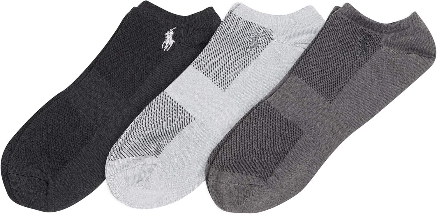 POLO RALPH LAUREN Men's Atheltic Performance Tech Low Cut Socks - 3 Pair Pack - Moisture Wicking Mesh
