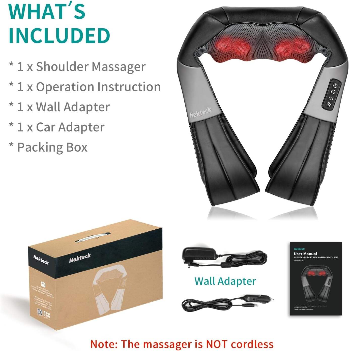 Shiatsu Neck and Back Massager with Soothing Heat, Electric Deep Tissue 3D Kneading Massage for Shoulder, Leg, Body Muscle Pain Relief, Home, Office, and Car