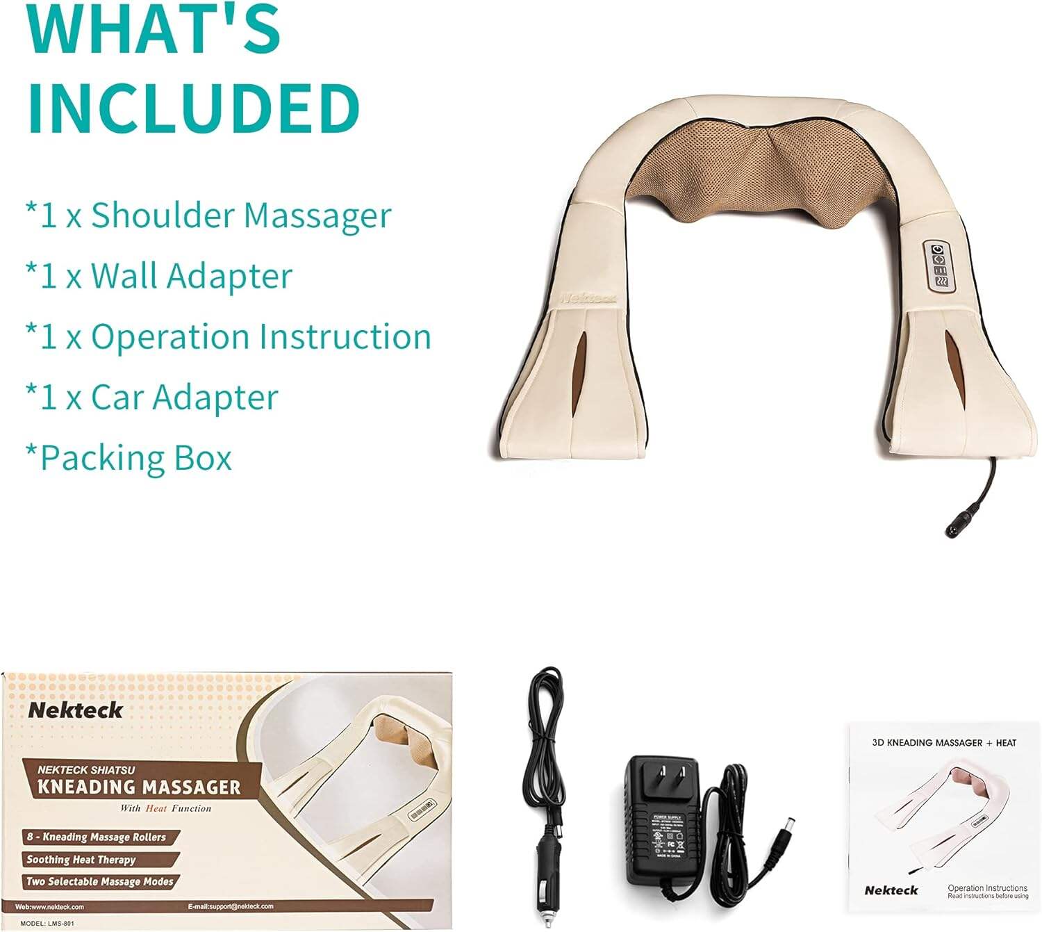 Shiatsu Neck and Back Massager with Soothing Heat, Electric Deep Tissue 3D Kneading Massage for Shoulder, Leg, Body Muscle Pain Relief, Home, Office, and Car