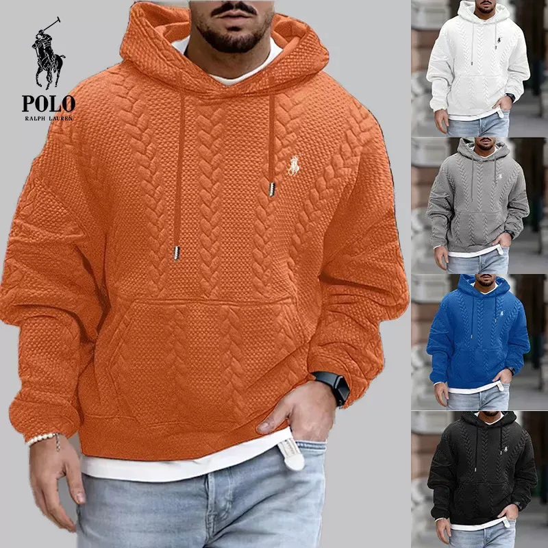 Ralph Lauren stylish patchwork pocket drawstring knitted hoodie