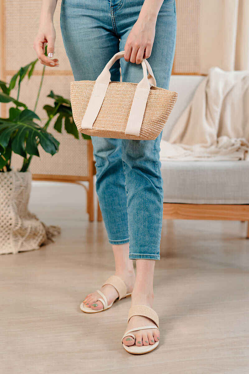 Cream Straw Spaghetti Shoes