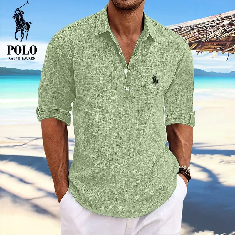 Ralph Lauren Men's Lapel Beach Long Sleeve Shirt