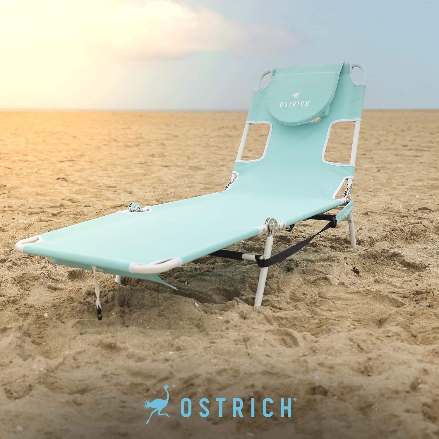 Ostrich Ladies Comfort Lounger, Foldable Beach Camping Pool Tanning Chair, Aqua