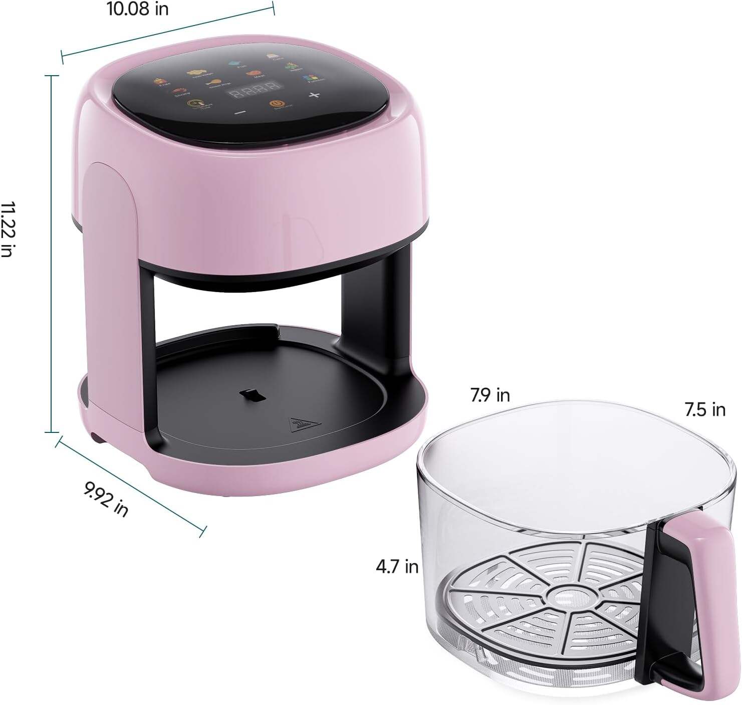 8-In-1 Glass Air Fryer, 5 QT Airfryer with Easy-View Glass Basket, Adjustable Temperature, Touch Panel Control, Circulating Heating, Compact and Large, Nonstick & Dishwasher Safe Fry Bowl