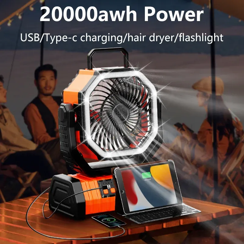 20000mAh Rechargeable LED Lantern with Portable Desk Camping Travel Office or Outdoor Use Power Bank Fan