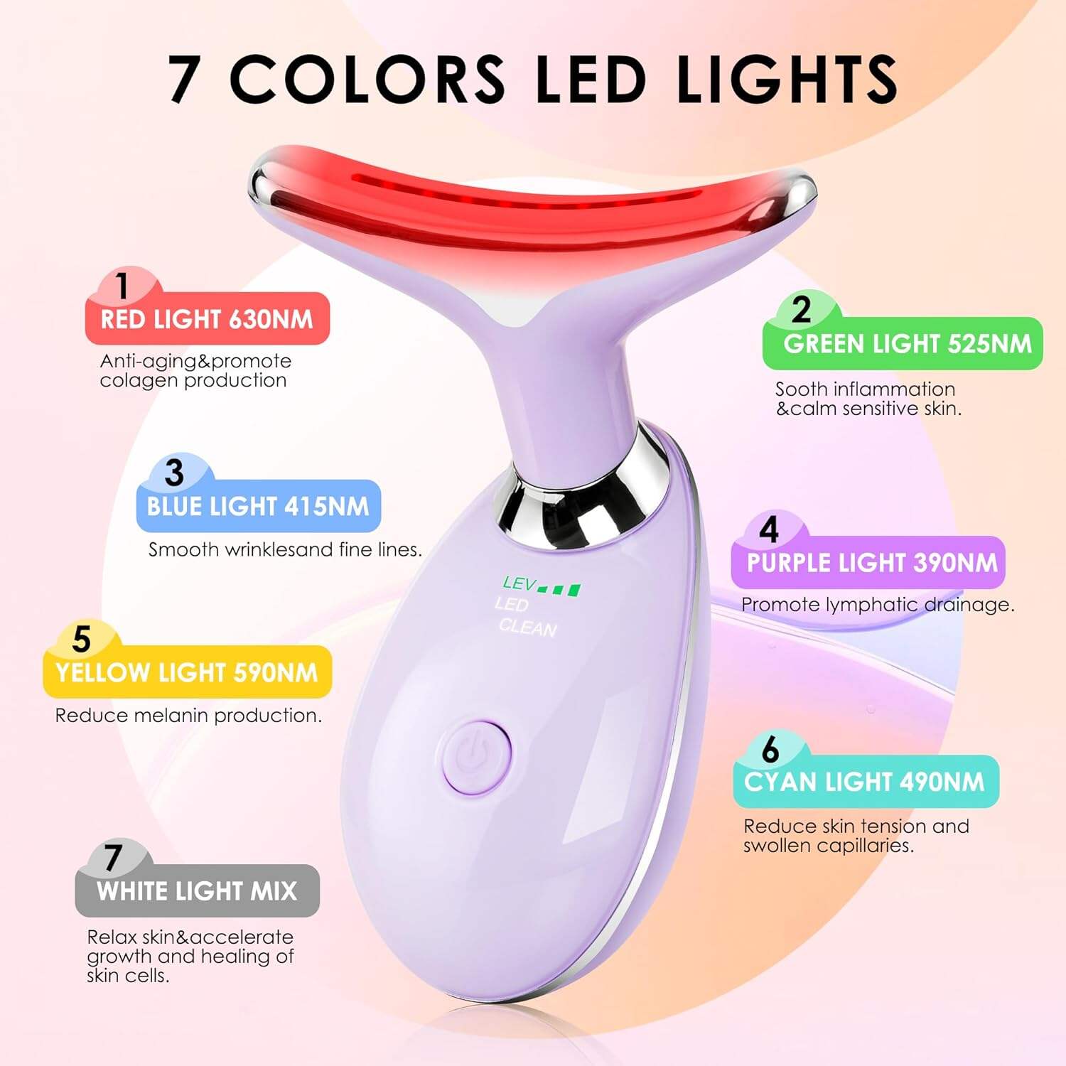 Facial Massager Red-Light-Therapy-for-Face and Neck, Face 𝖲 culpting Wand with 7 Color