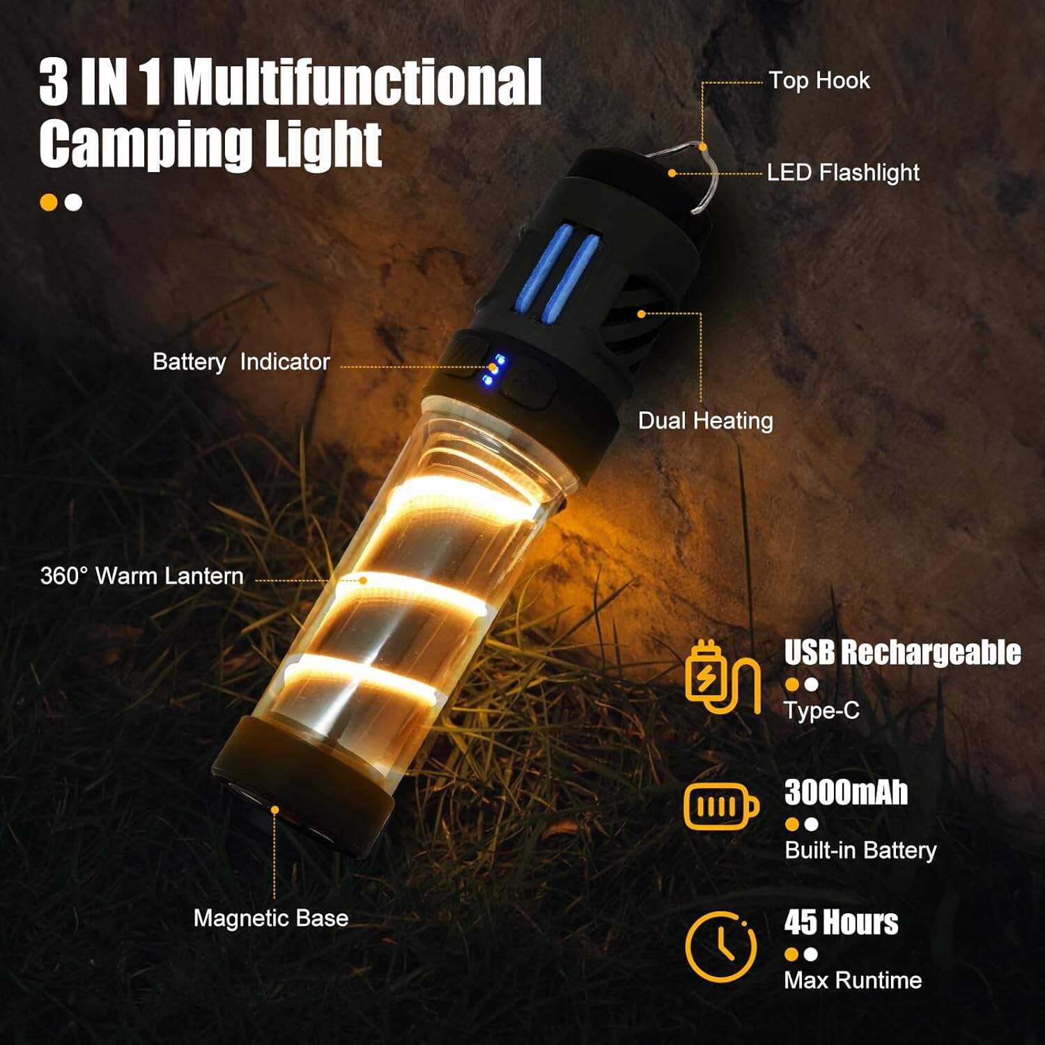 Buzz Defense Portable,𝓜𝓸𝓼𝓺𝓾𝓲𝓽𝓸 Repellent, Rechargeable Flashlight Camping Lantern Lights with Dual-Heating, Multifunctional, Waterproof White&Warm Light Lantern for Outdoor Camping, 12 Refills