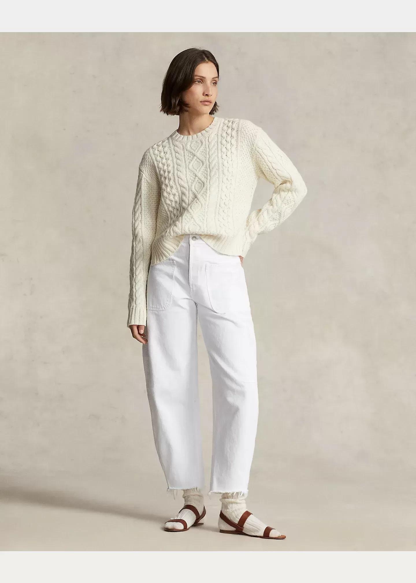 Polo Ralph Lauren Aran-Knit Wool-Blend Crewneck Sweater