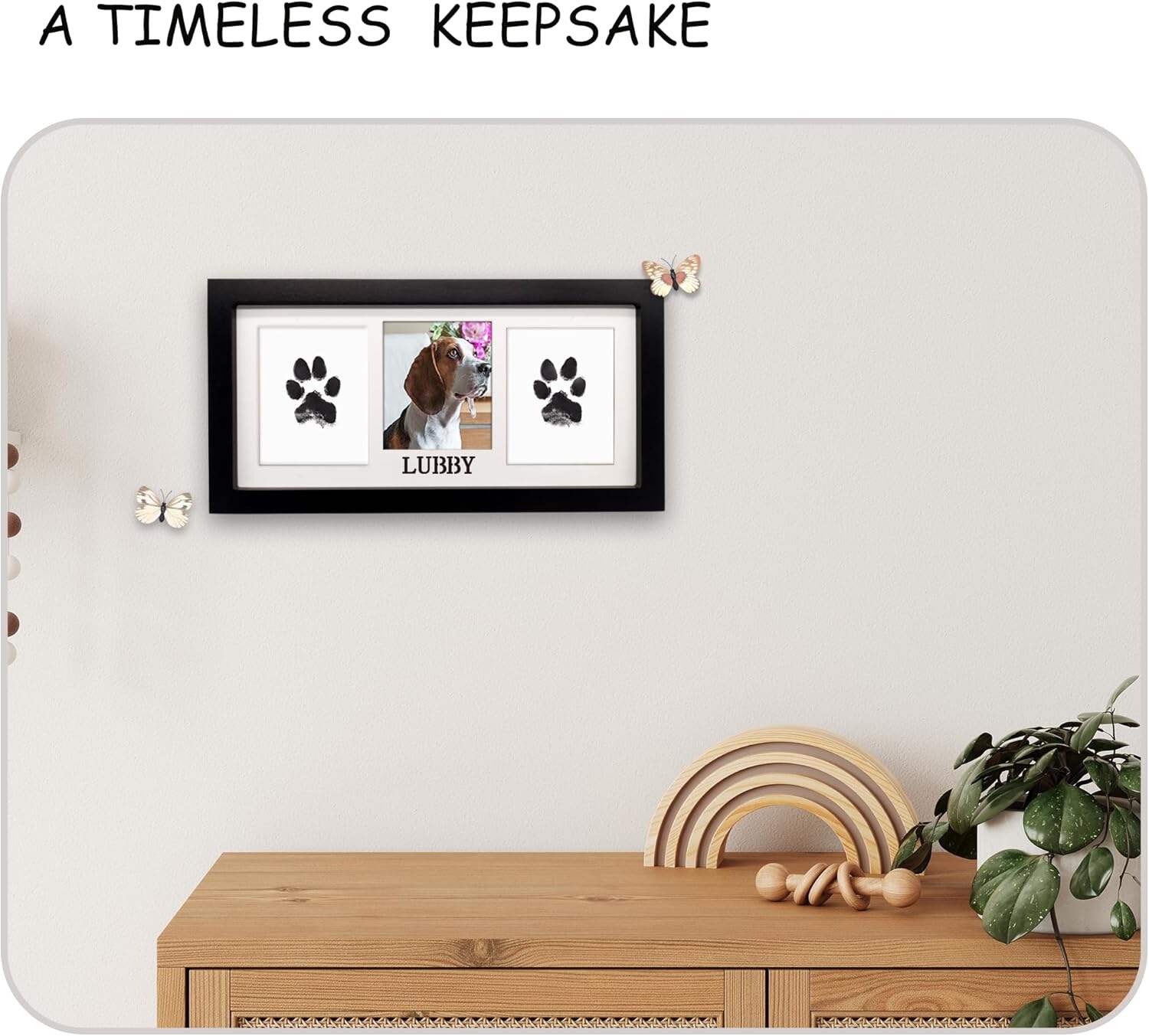 MYPAWLETS Paw Print Frame & Ink Pads Kit,Dog or Cat Paw Print Kit,2 No Mess Ink Pads for Pets,Paw Print Stamp Pad for Dogs,Wooden Pet Memorial Frame,Personalized Pet Paw Print Gifts