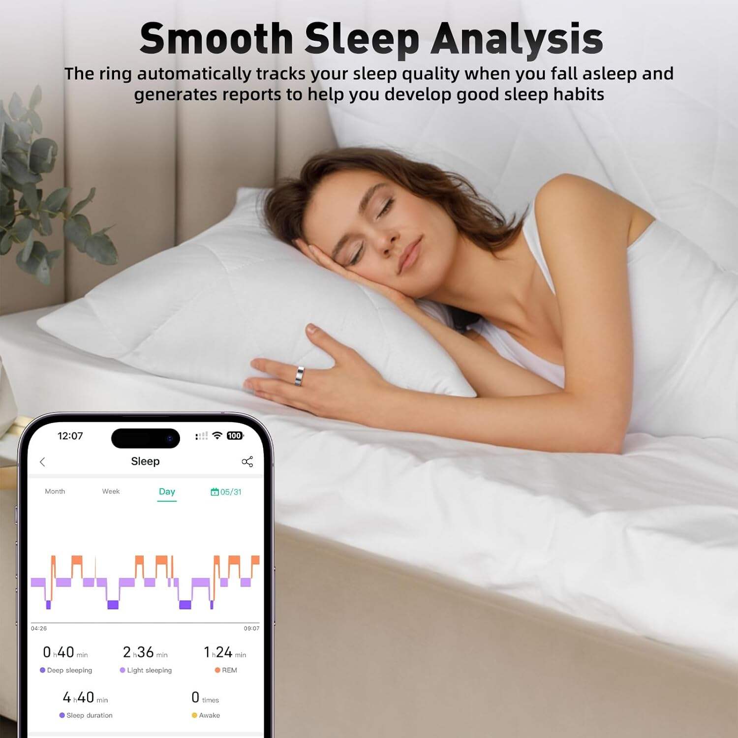 Smart Ring with Sleep Monitoring, Step Counting, Heart Rate, Blood Oxygen, Blood Pressure for iPhone and Android, No Subscription Fee, IP68 Waterproof Health Tracker (Rose Gold, 7)