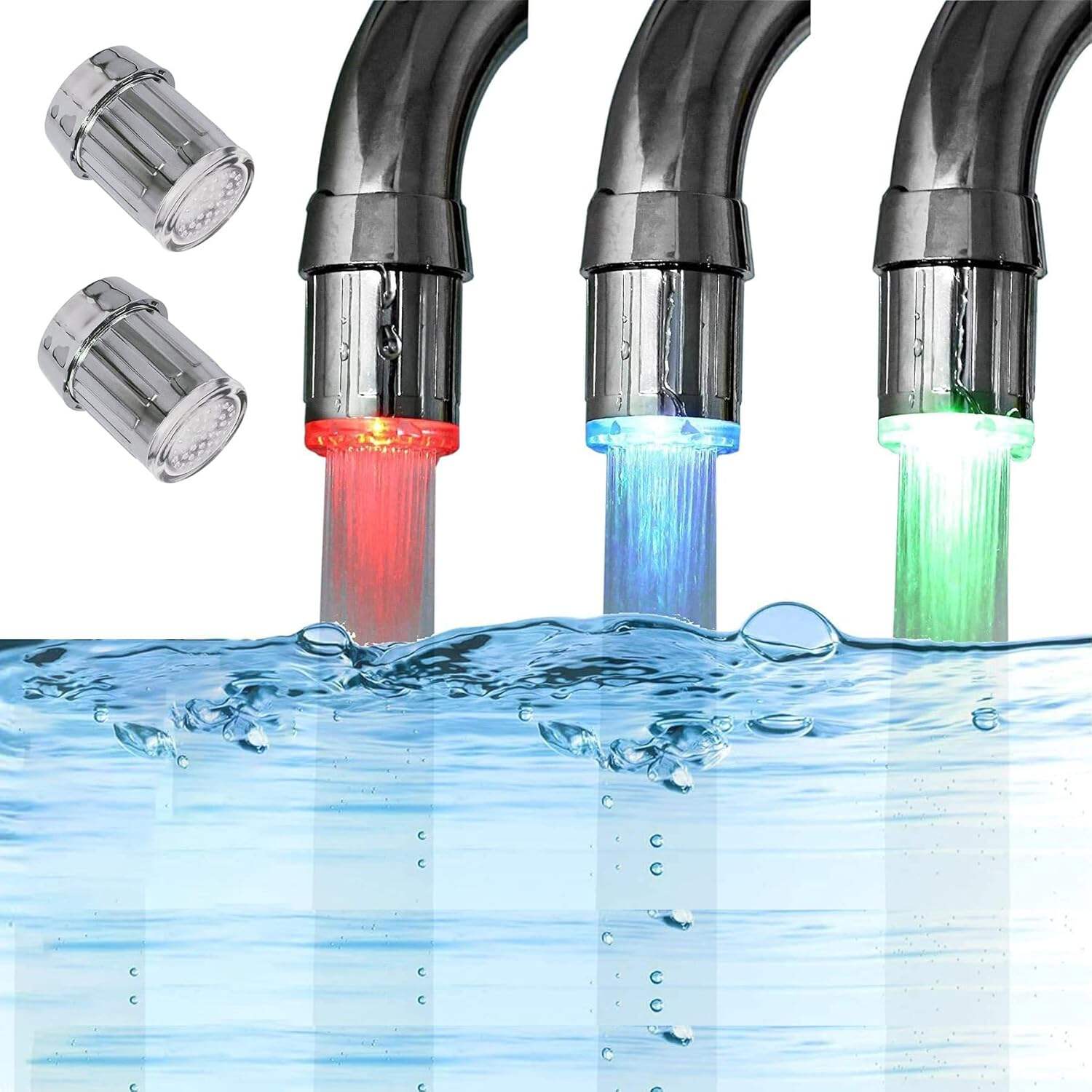 2 Pack 3-Color Temperature Sensitive Gradient LED Water Faucet Light - Color Changing Tap for Kitchen & Bathroom