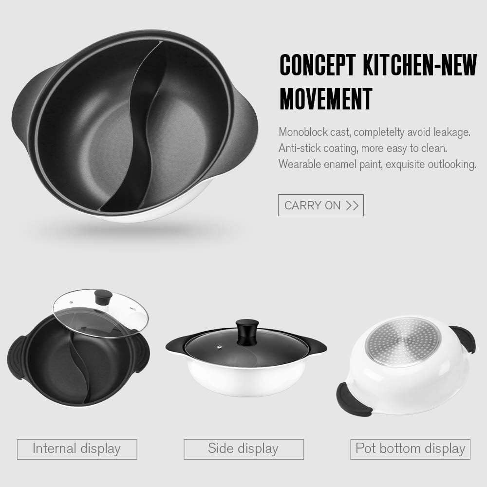 Food Grade Stainless Steel Aluminum Alloy Shabu Shabu Hot pot with Divider&Lid for Induction Cooktop Gas Stove Dual Sided Soup Cookware