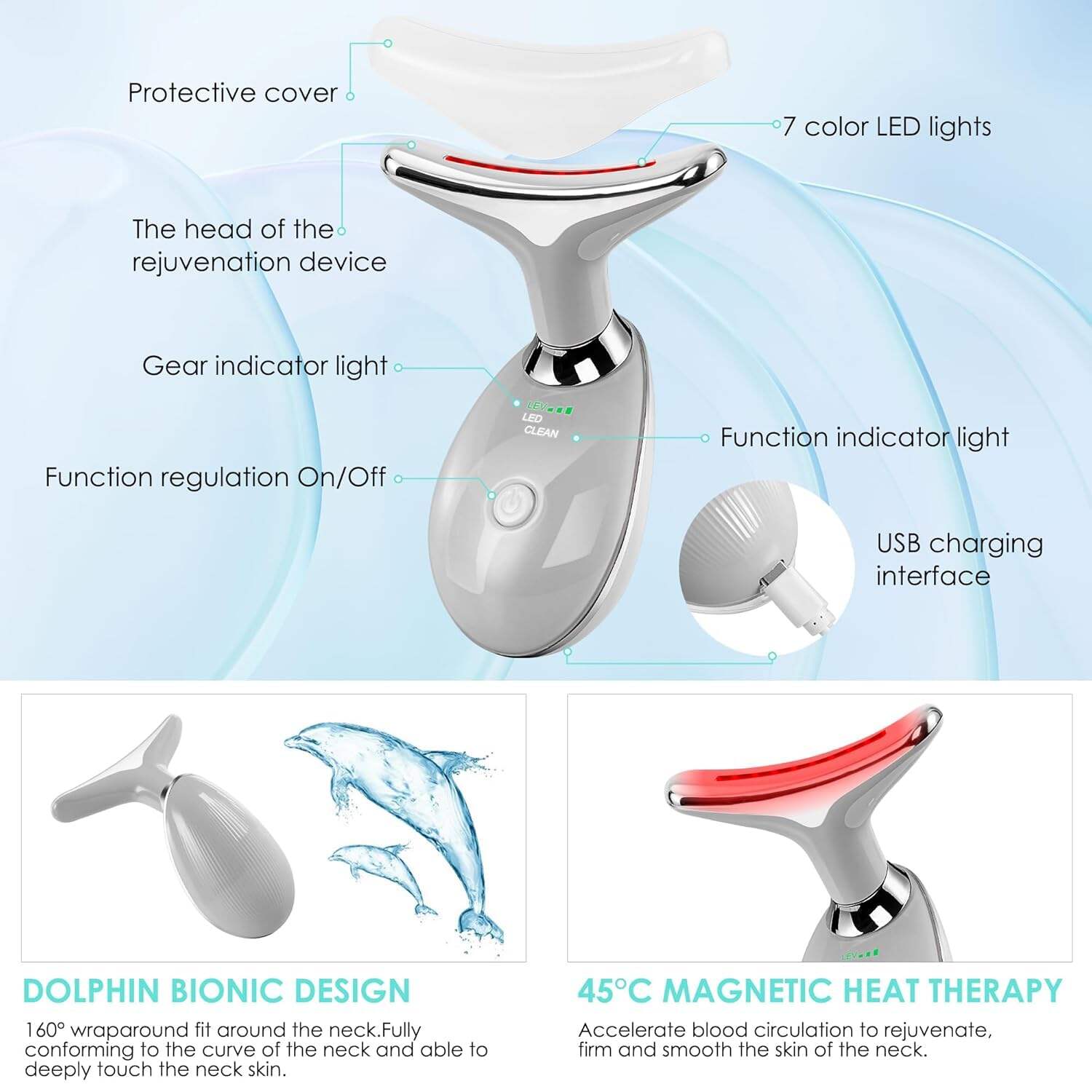 Facial Massager Red-Light-Therapy-for-Face and Neck, Face 𝖲 culpting Wand with 7 Color