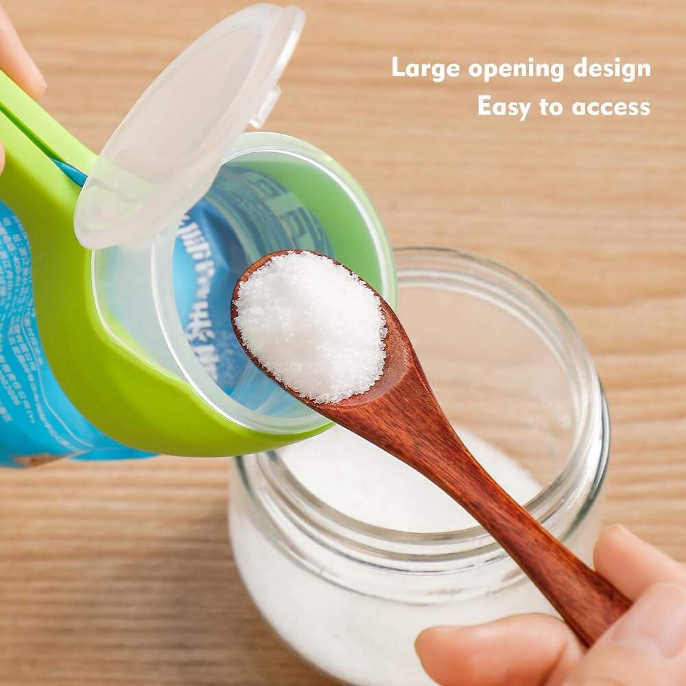 Food Clip Set with Pour Spout, 4PCS Seal and Pour Bag Clip with Spout for Food Snacks (Round)