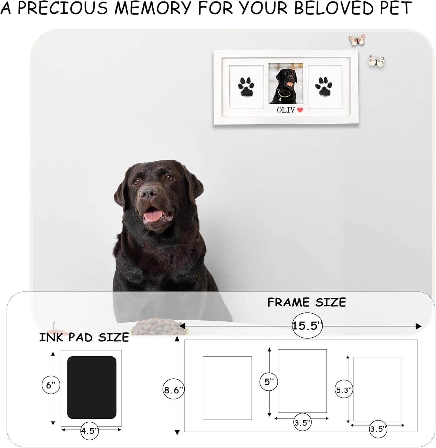 MYPAWLETS Paw Print Frame & Ink Pads Kit,Dog or Cat Paw Print Kit,2 No Mess Ink Pads for Pets,Paw Print Stamp Pad for Dogs,Wooden Pet Memorial Frame,Personalized Pet Paw Print Gifts