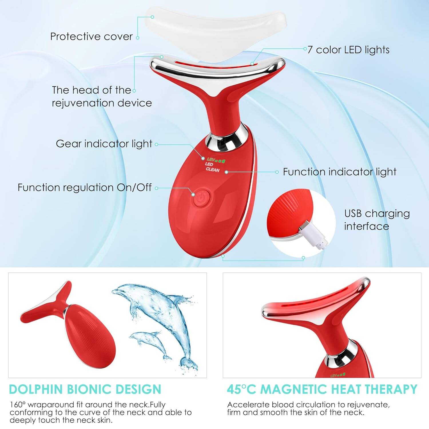 Facial Massager Red-Light-Therapy-for-Face and Neck, Face 𝖲 culpting Wand with 7 Color