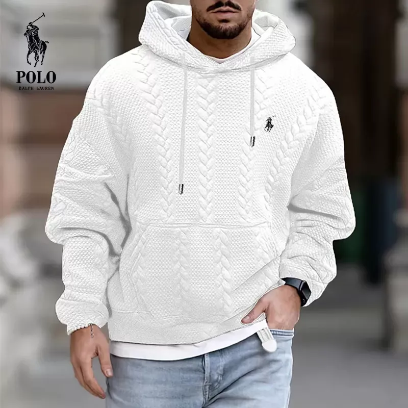 Ralph Lauren stylish patchwork pocket drawstring knitted hoodie