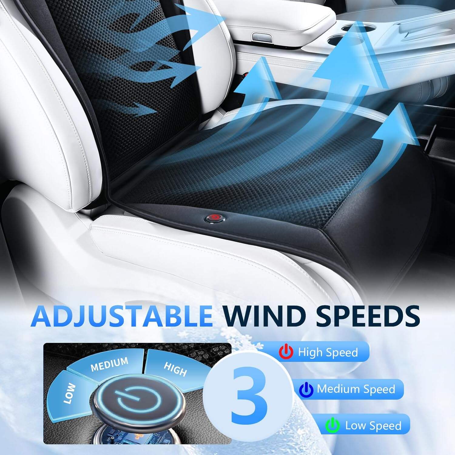 FLORICH Cooling Car Seat Cover, 12V-24V Ventilated Seat Cushion Cooling Car Seat Pad for Summer Driving with 2 Powerful Turbo Fans 3-Speed Temperature Adjustable Universal Fit for Car SUV Truck Van