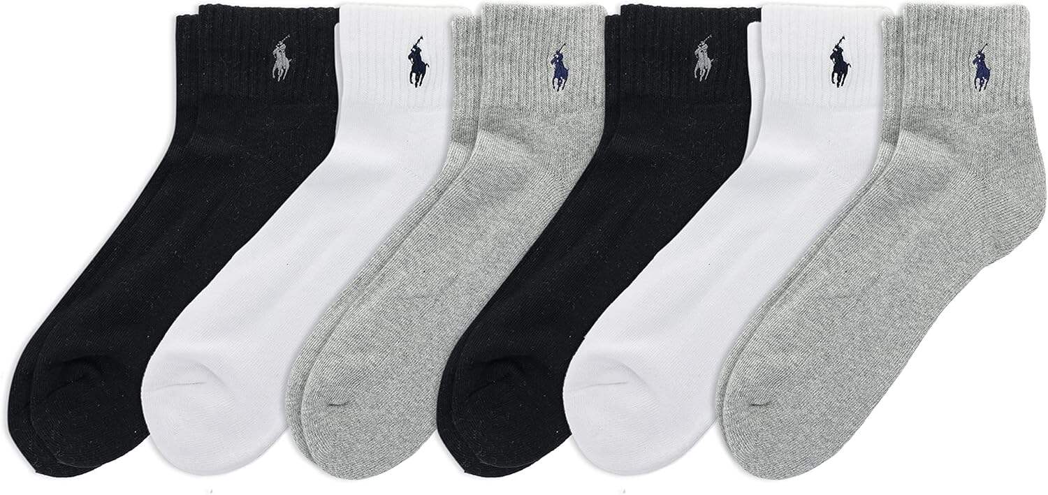 POLO RALPH LAUREN Classic Sport Solid Ankle Socks - 6 Pair Pack - Athletic Cushioned Cotton