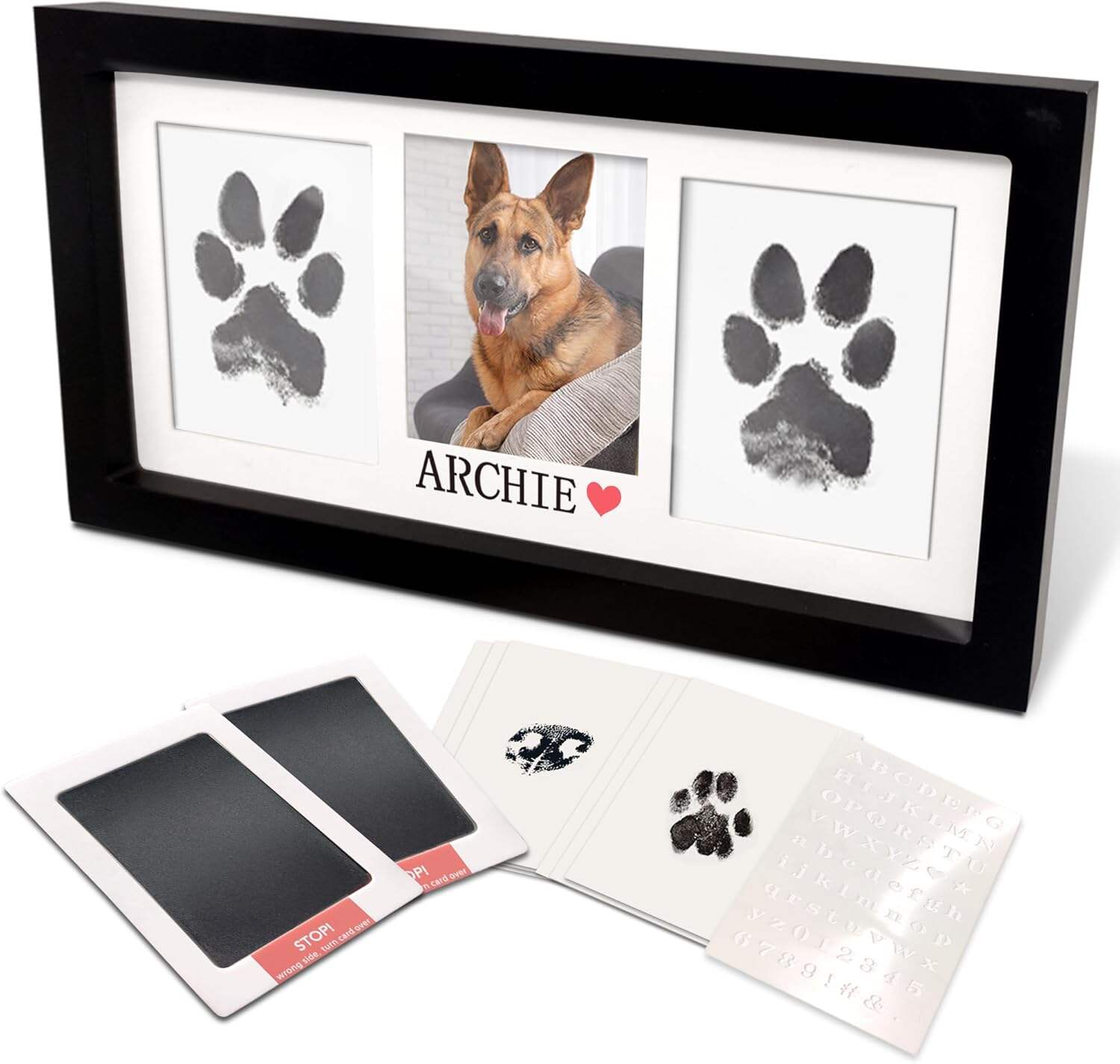 MYPAWLETS Paw Print Frame & Ink Pads Kit,Dog or Cat Paw Print Kit,2 No Mess Ink Pads for Pets,Paw Print Stamp Pad for Dogs,Wooden Pet Memorial Frame,Personalized Pet Paw Print Gifts