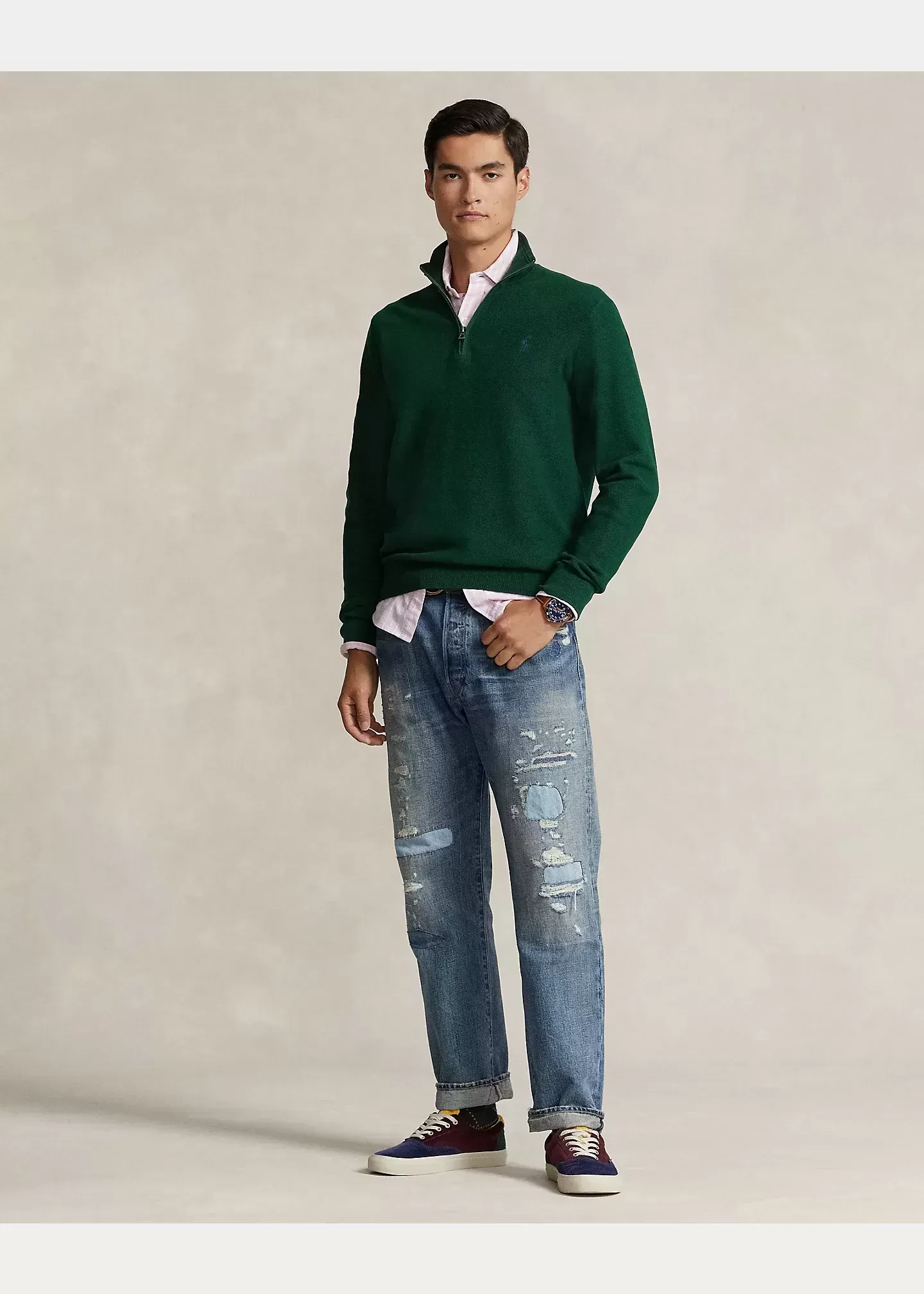Polo Ralph Lauren Mesh-Knit Cotton Quarter-Zip Sweater