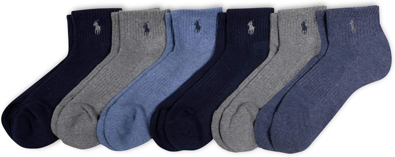 POLO RALPH LAUREN mens Athletic Performance Cotton Ankle Socks - 6 Pair Pack - Moisture Wicking Mesh