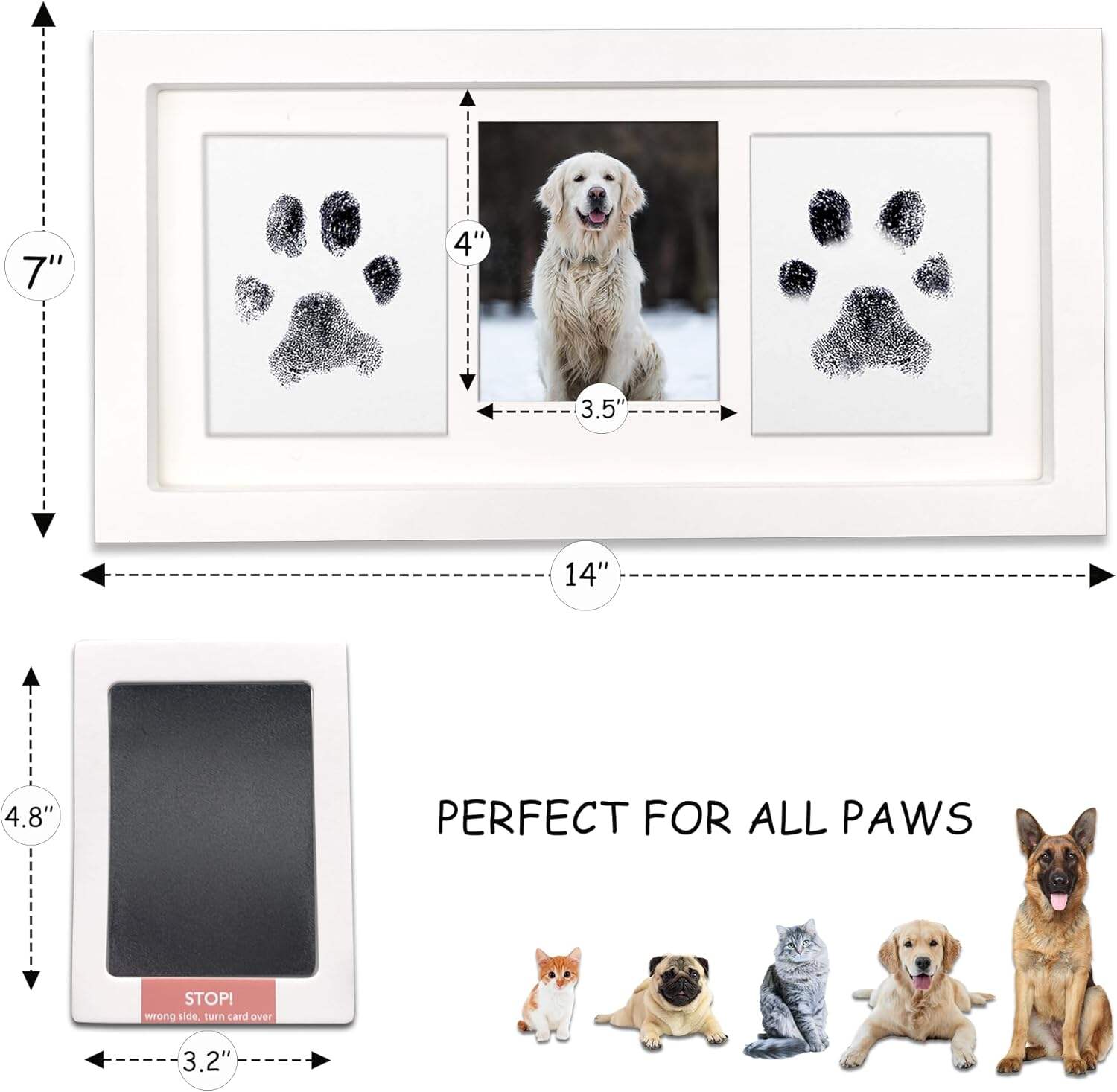 MYPAWLETS Paw Print Frame & Ink Pads Kit,Dog or Cat Paw Print Kit,2 No Mess Ink Pads for Pets,Paw Print Stamp Pad for Dogs,Wooden Pet Memorial Frame,Personalized Pet Paw Print Gifts