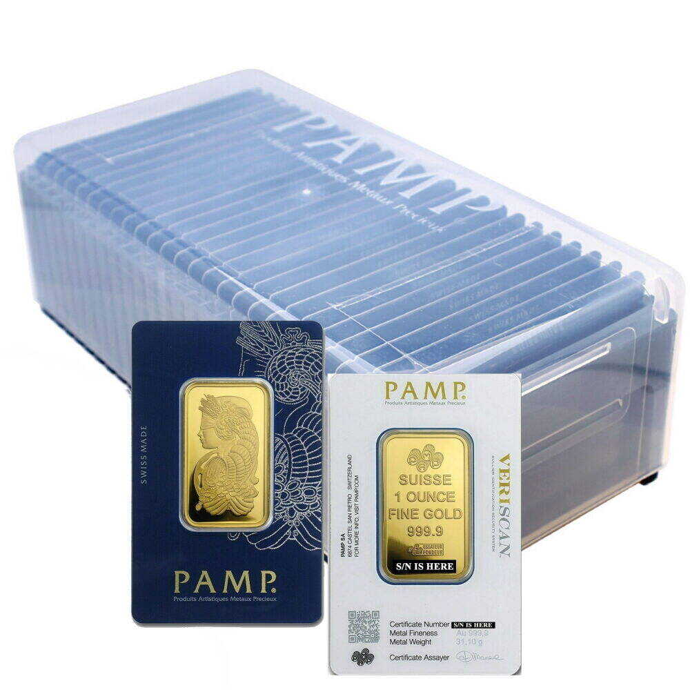 1 oz Gold Bar PAMP Suisse Lady Fortuna Veriscan .9999 Fine (In Assay)