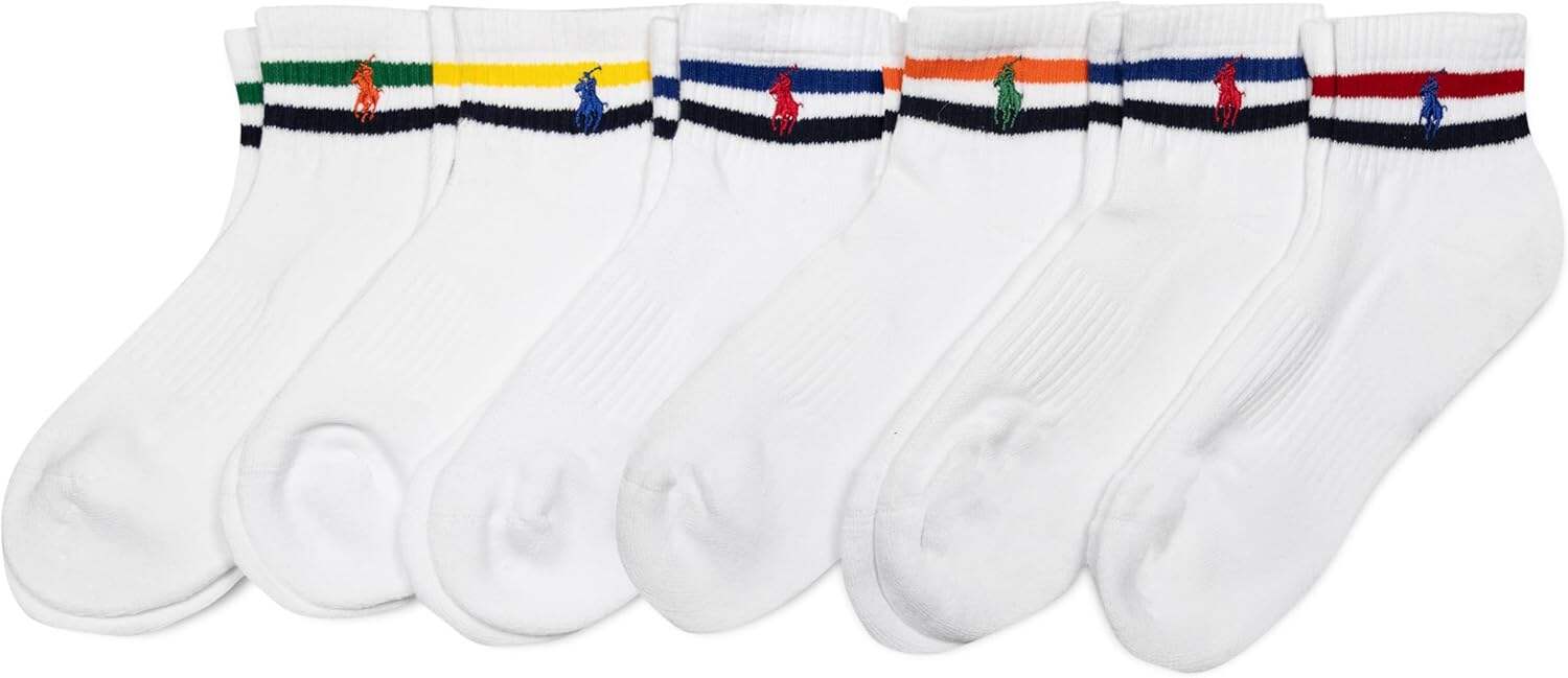 POLO RALPH LAUREN mens Athletic Performance Cotton Ankle Socks - 6 Pair Pack - Moisture Wicking Mesh