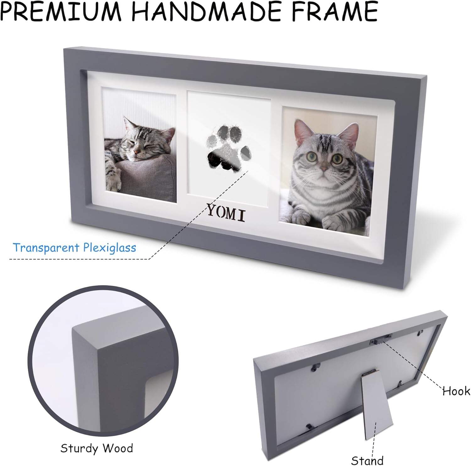 MYPAWLETS Paw Print Frame & Ink Pads Kit,Dog or Cat Paw Print Kit,2 No Mess Ink Pads for Pets,Paw Print Stamp Pad for Dogs,Wooden Pet Memorial Frame,Personalized Pet Paw Print Gifts
