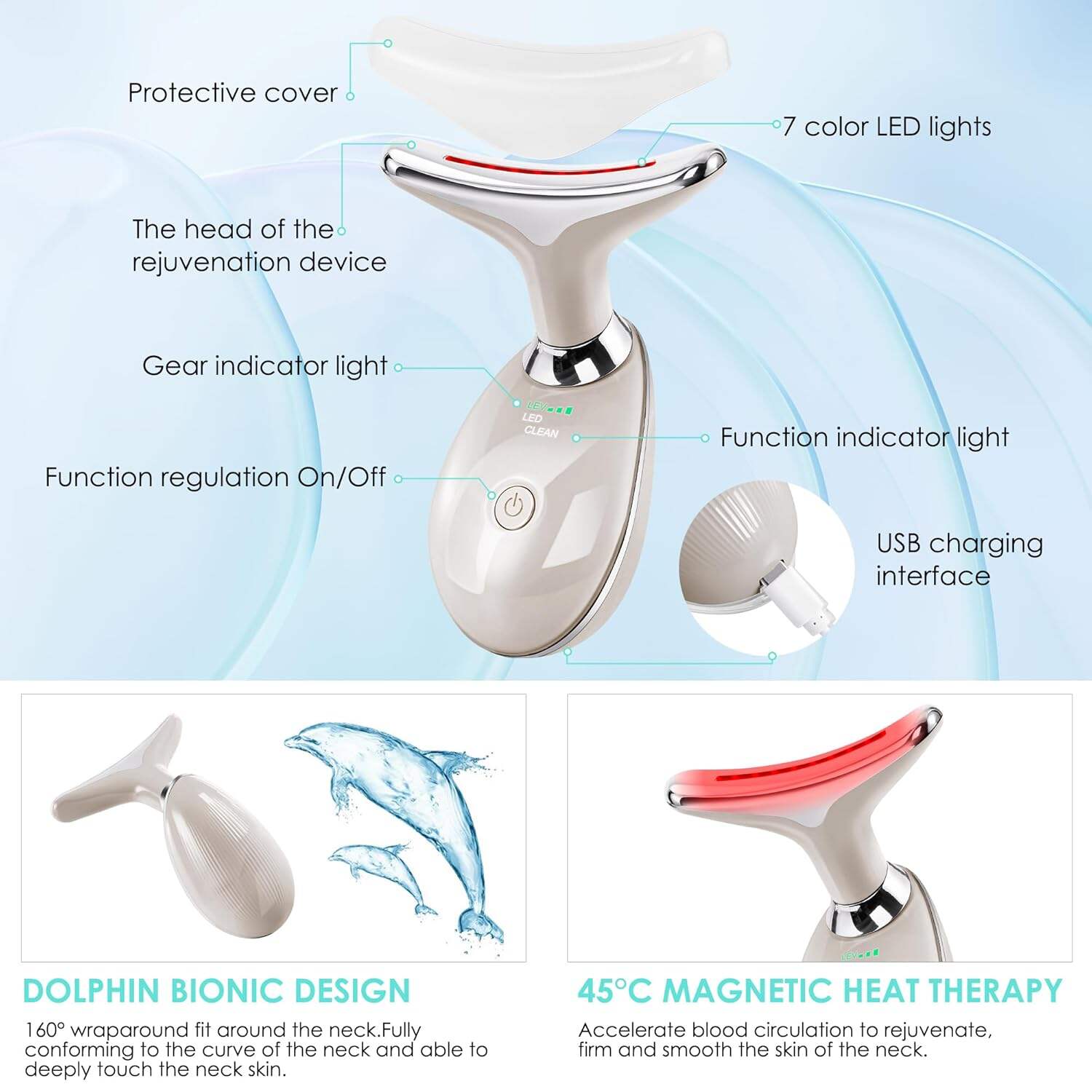 Facial Massager Red-Light-Therapy-for-Face and Neck, Face 𝖲 culpting Wand with 7 Color