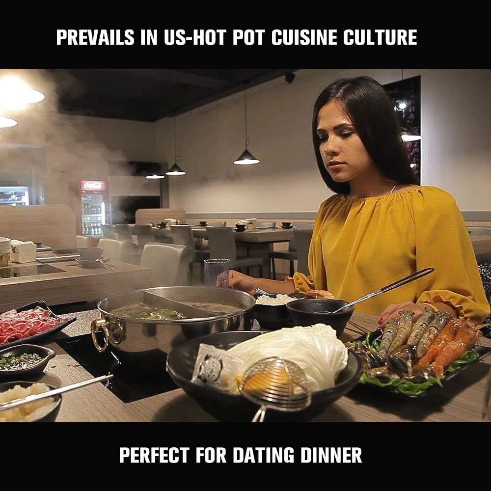 Food Grade Stainless Steel Aluminum Alloy Shabu Shabu Hot pot with Divider&Lid for Induction Cooktop Gas Stove Dual Sided Soup Cookware