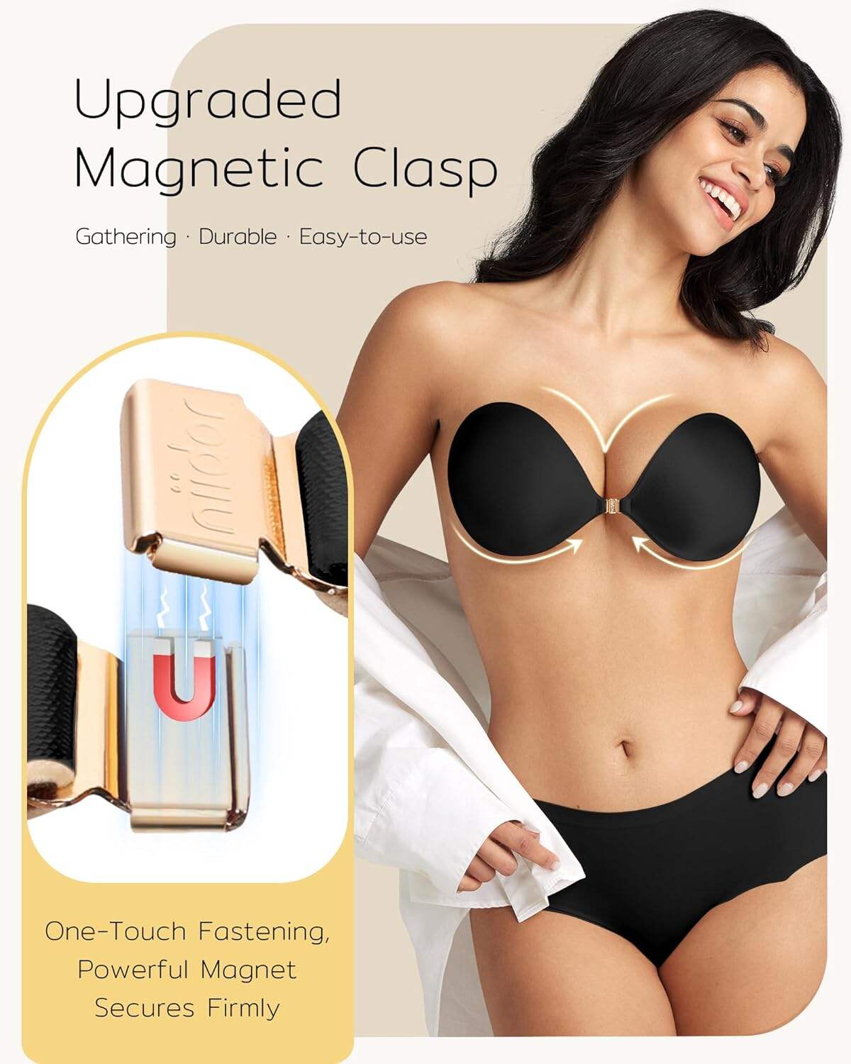 Niidor Adhesive Strapless Bra for Women Sticky Invisible Push up Silicone Bra for Backless Dress 2025 Upgraded Clasp Bras