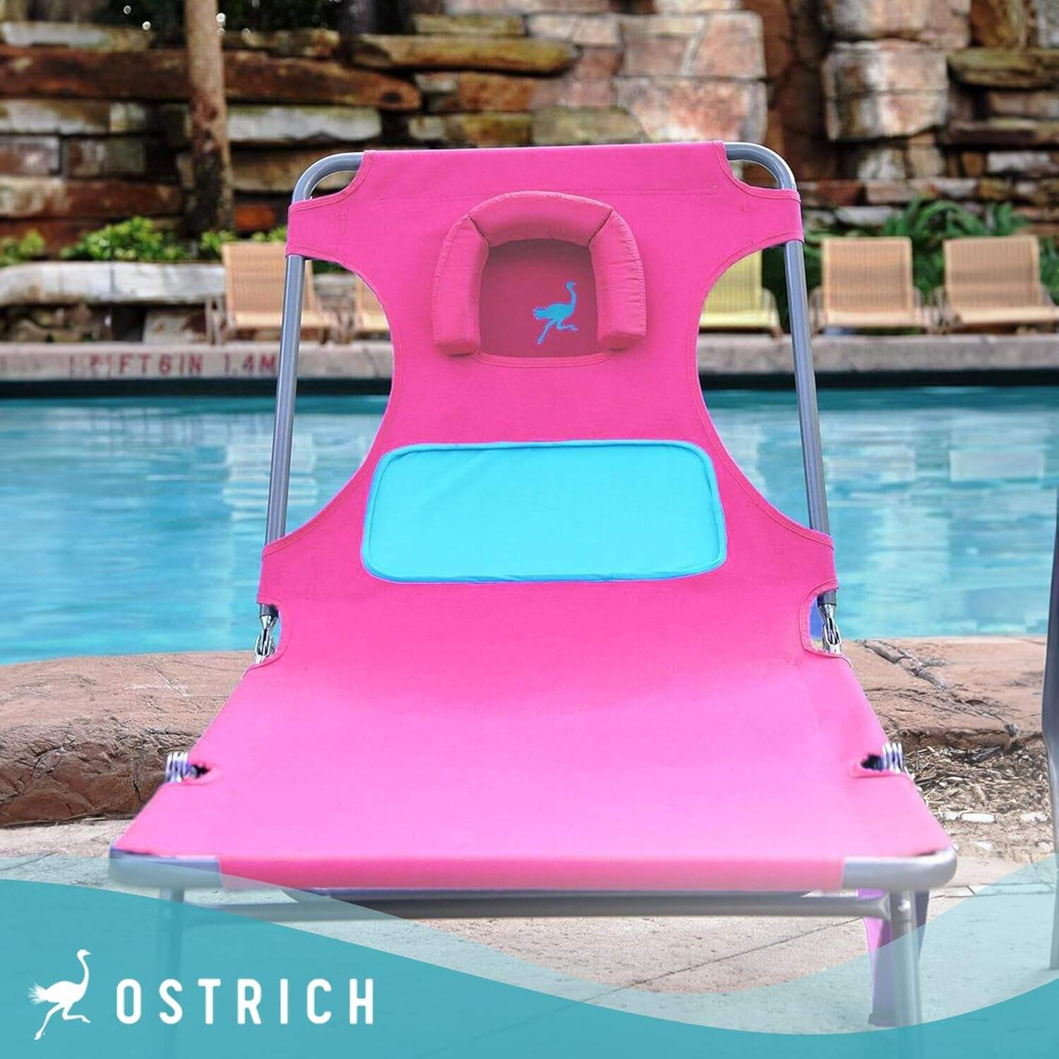Ostrich Ladies Comfort Lounger, Foldable Beach Camping Pool Tanning Chair, Aqua