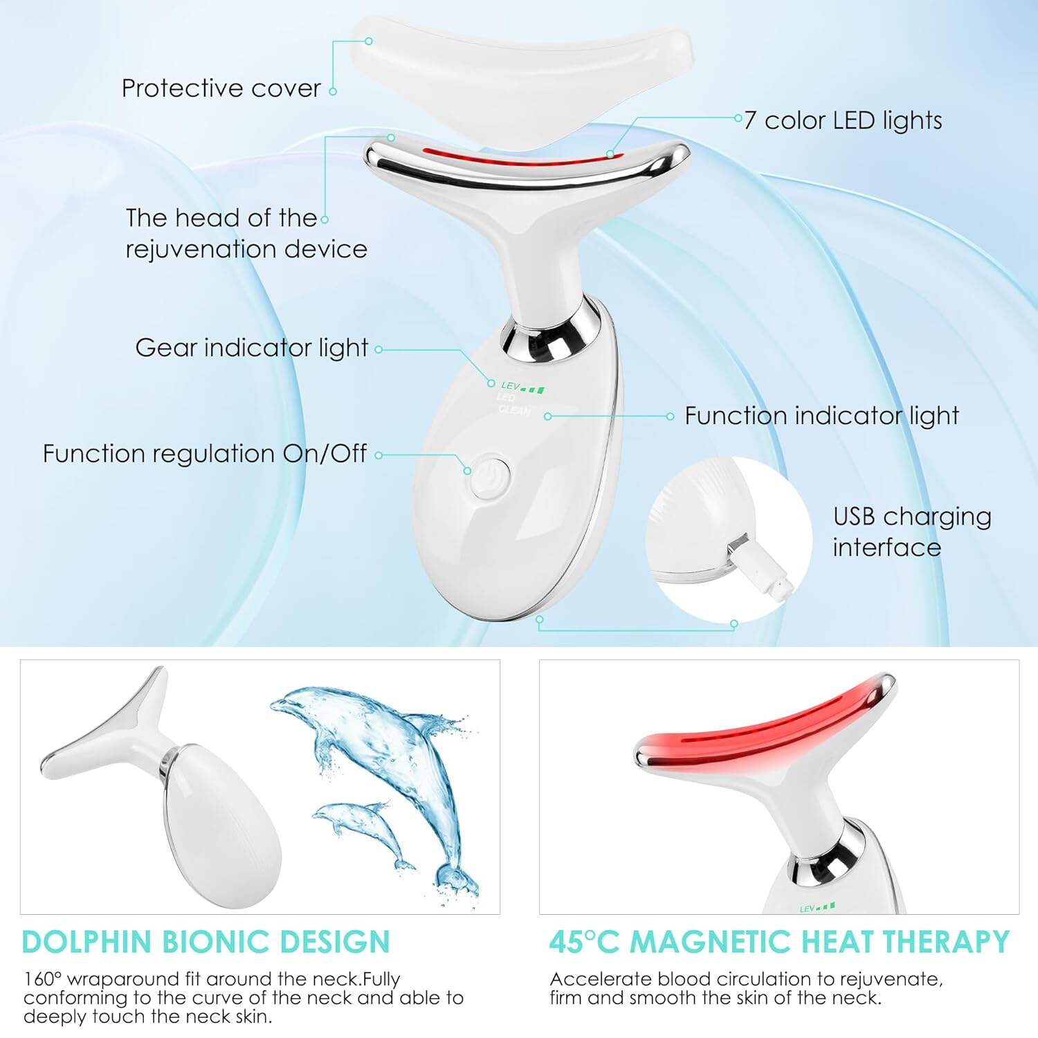 Facial Massager Red-Light-Therapy-for-Face and Neck, Face 𝖲 culpting Wand with 7 Color