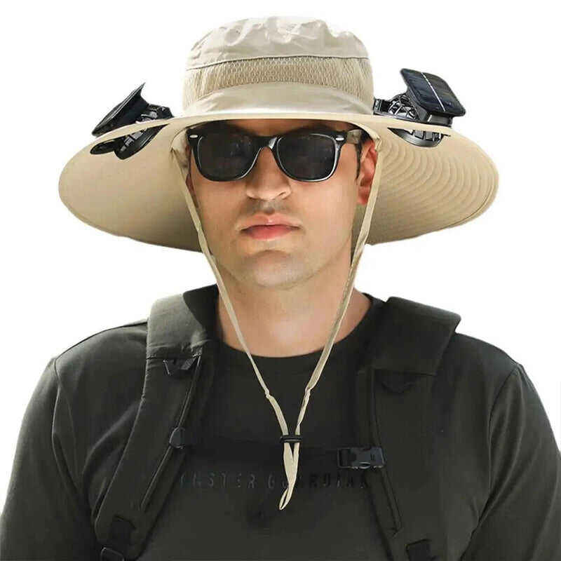 Solar-Powered Double Fan Sun Hat – Wide Brim Outdoor UV Protection Fishing Cap