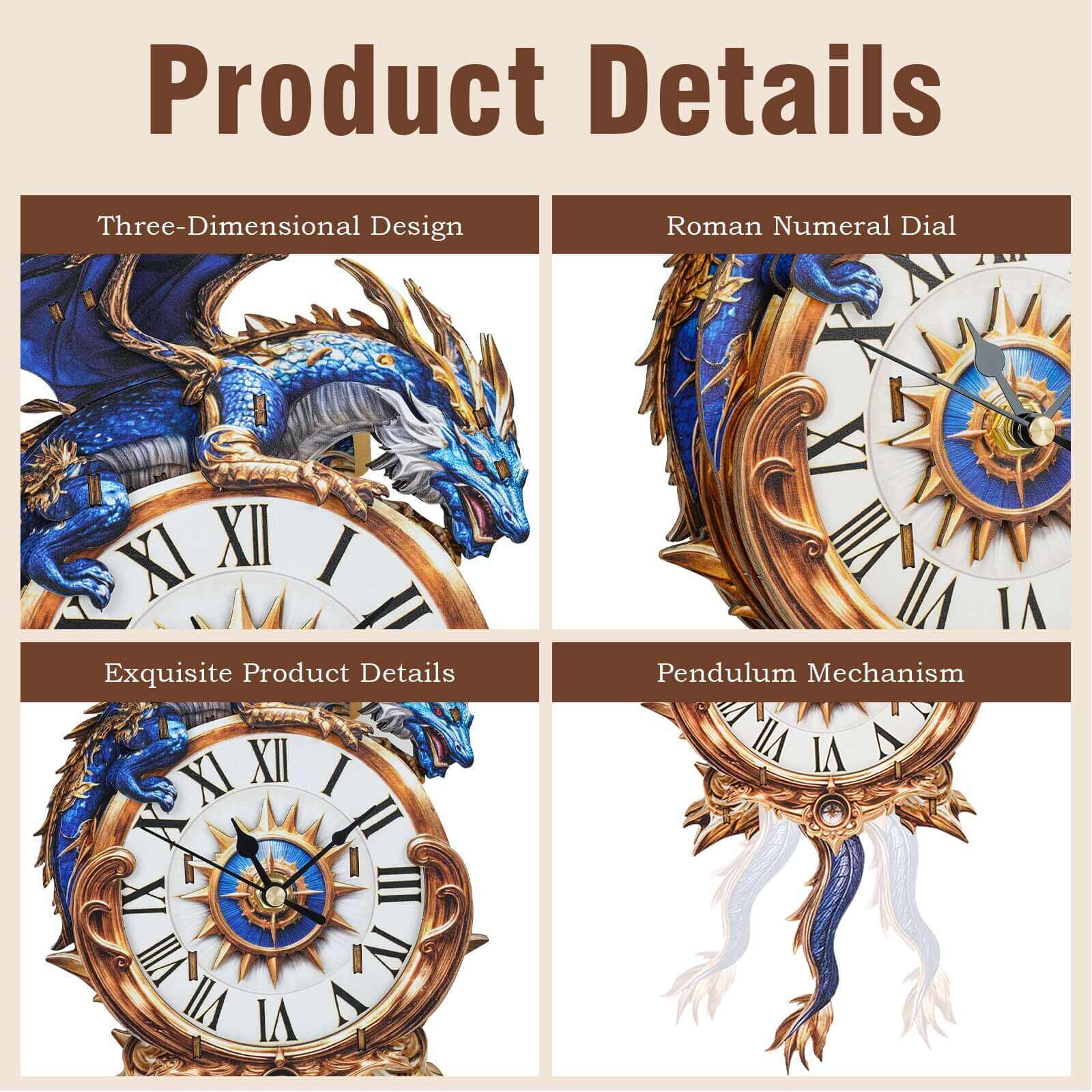 Blue Dragon DIY Wooden Clock, 3D Puzzle Craft Kit
