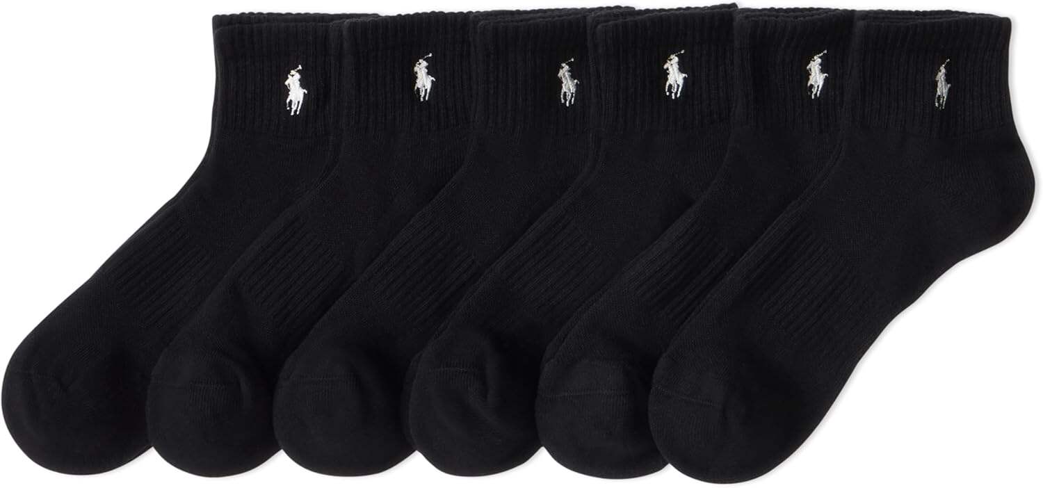 POLO RALPH LAUREN mens Athletic Performance Cotton Ankle Socks - 6 Pair Pack - Moisture Wicking Mesh