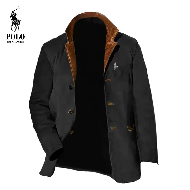 Ralph Lauren Men's vintage jacket with double-layer fur collar and suede coat
