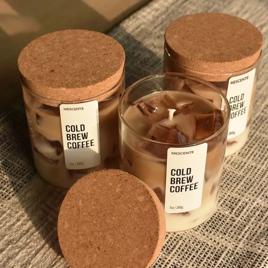 Mescente 7oz 200g Aromatherapy Fragrance Creativity Novelty Iced Scented Coffee Cups Scented Jelly Wax Candle With Wood Lid
