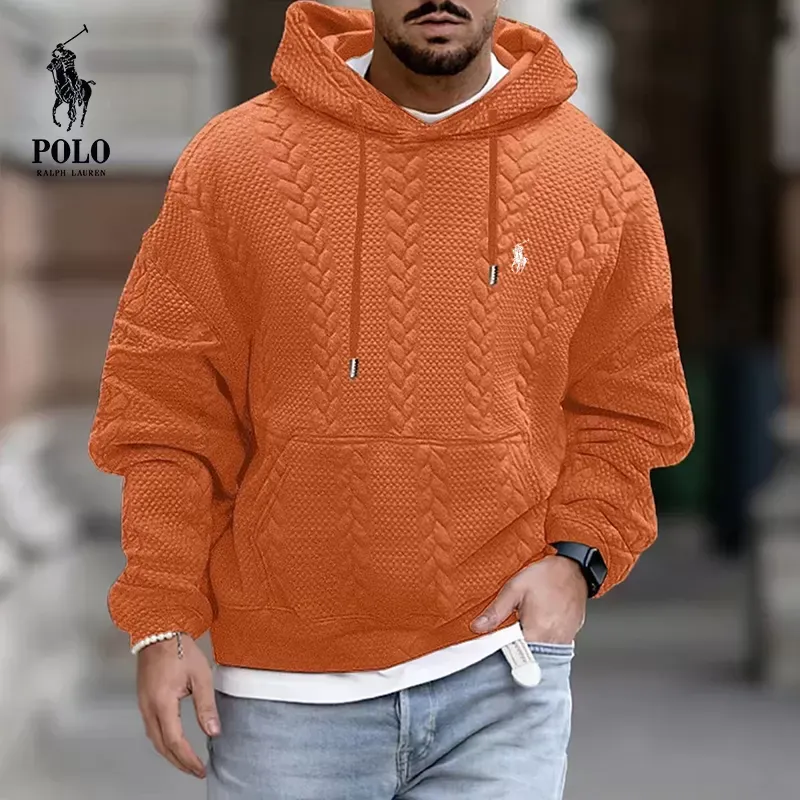 Ralph Lauren stylish patchwork pocket drawstring knitted hoodie