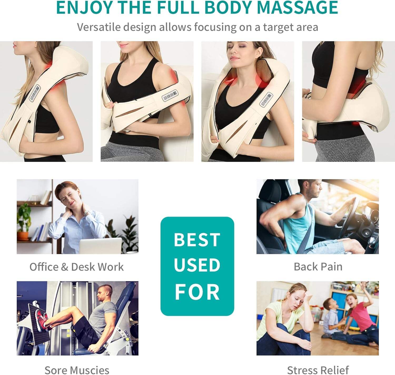 Shiatsu Neck and Back Massager with Soothing Heat, Electric Deep Tissue 3D Kneading Massage for Shoulder, Leg, Body Muscle Pain Relief, Home, Office, and Car