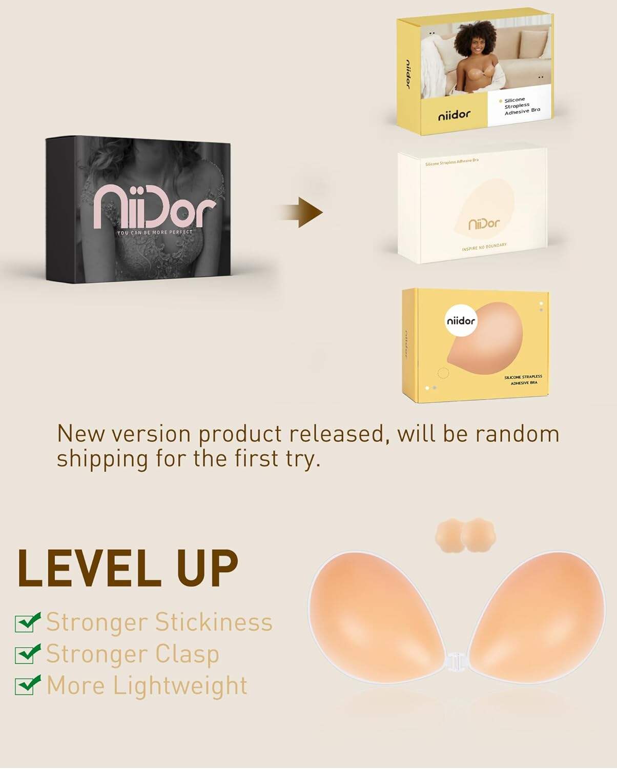 Niidor Adhesive Strapless Bra for Women Sticky Invisible Push up Silicone Bra for Backless Dress 2025 Upgraded Clasp Bras