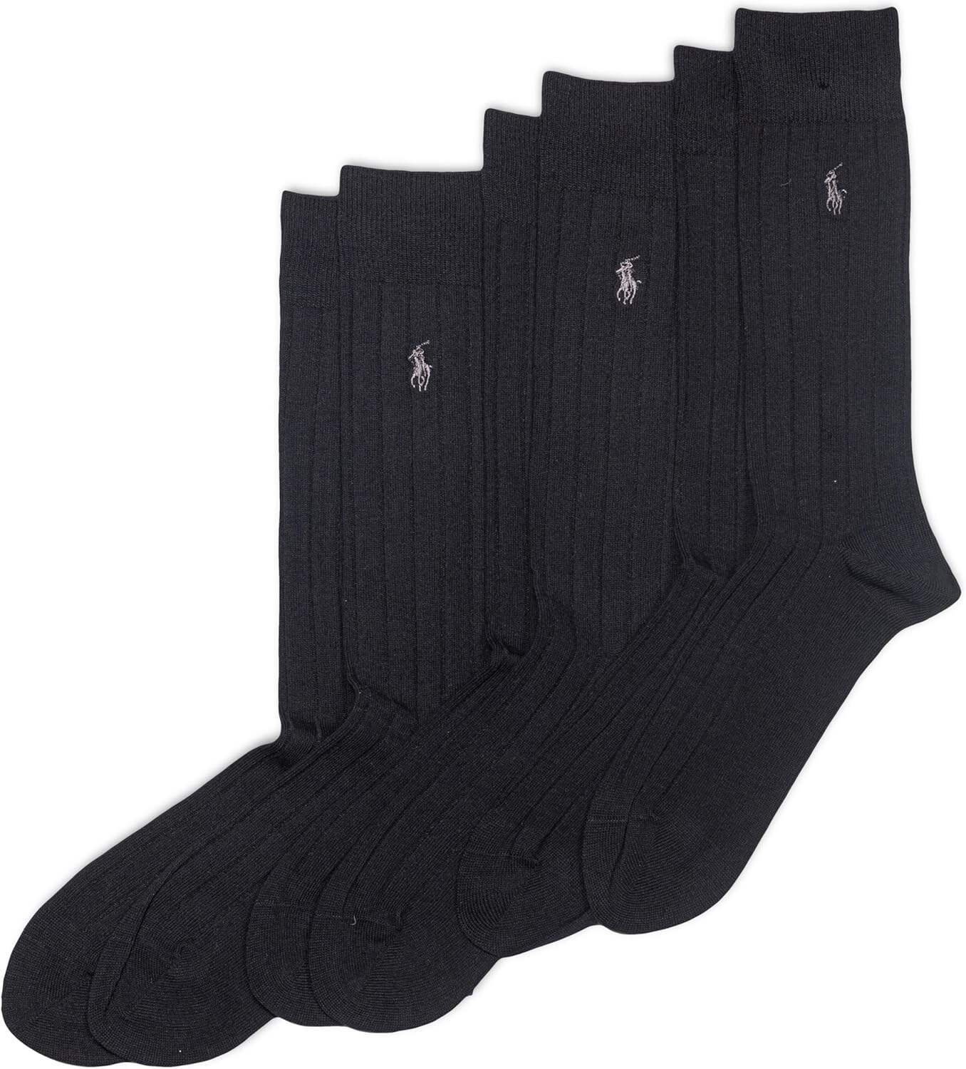 Polo Ralph Lauren Men's Cotton Ribbed Dress Crew Socks -3 Pair Pack-Soft and Lightweight Cotton Comfort