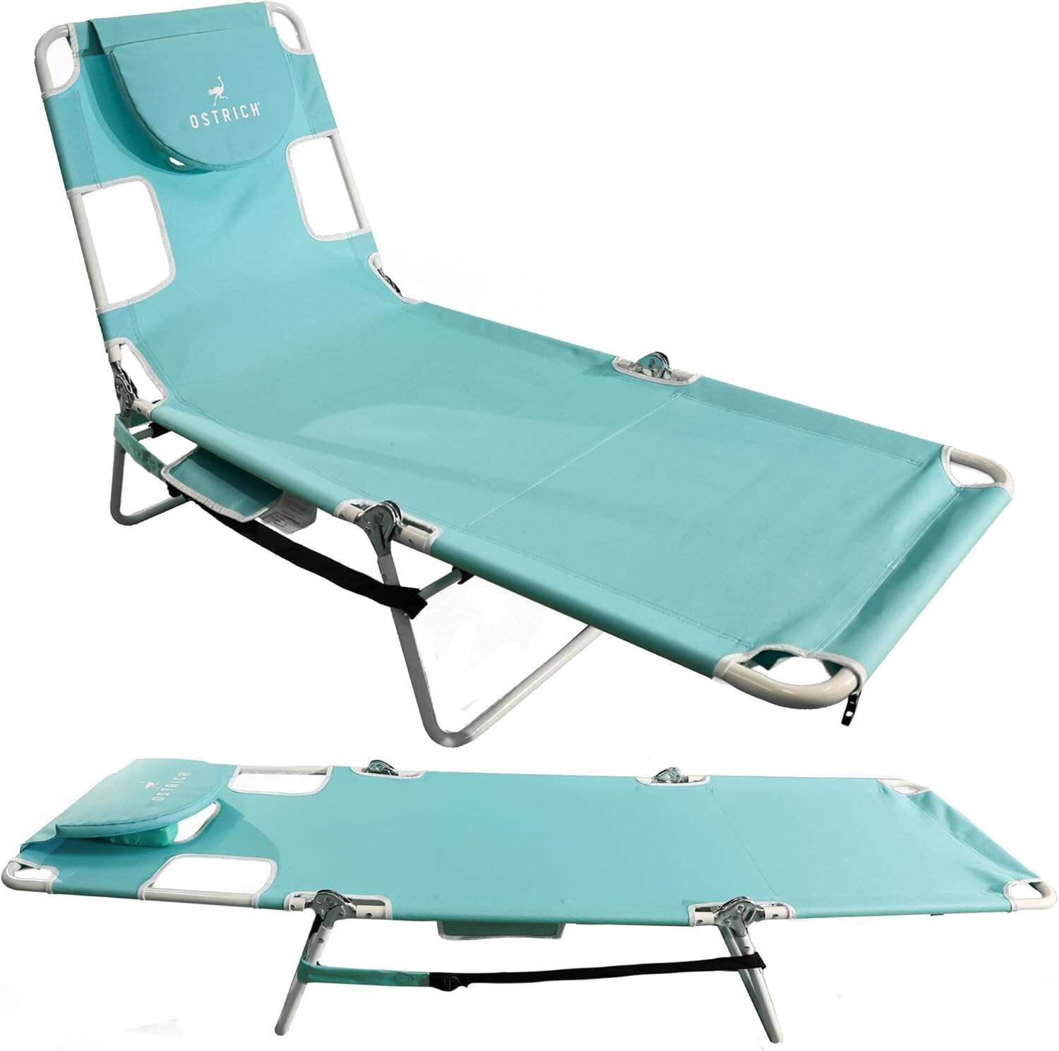 Ostrich Ladies Comfort Lounger, Foldable Beach Camping Pool Tanning Chair, Aqua