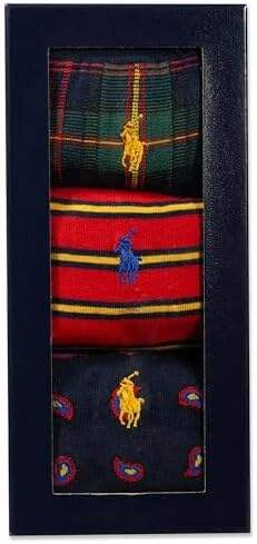 Polo Ralph Lauren Men's Argyle Pattern Dress Crew Socks - 3 Pair Pack - Soft Lightweight Cotton Comfort