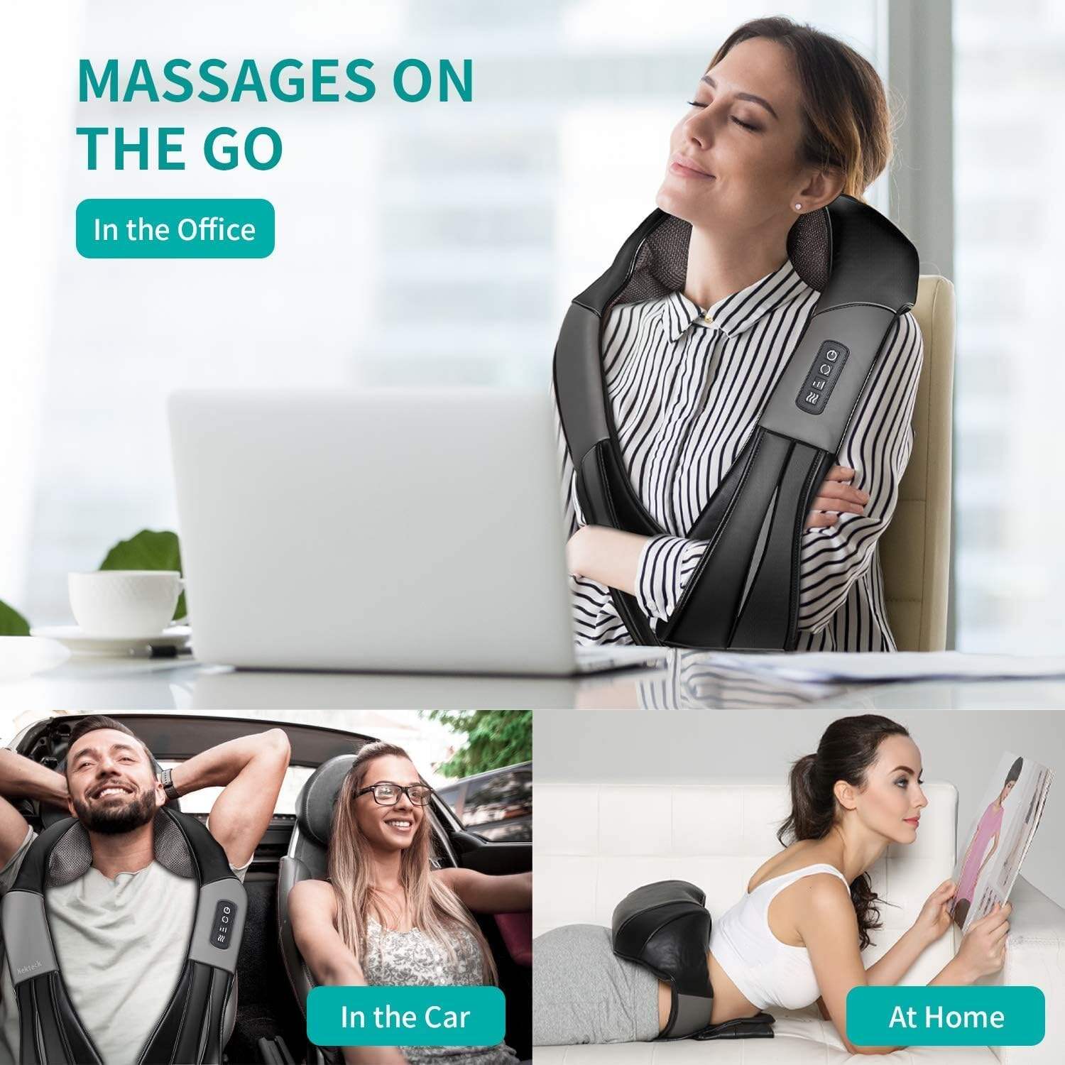 Shiatsu Neck and Back Massager with Soothing Heat, Electric Deep Tissue 3D Kneading Massage for Shoulder, Leg, Body Muscle Pain Relief, Home, Office, and Car