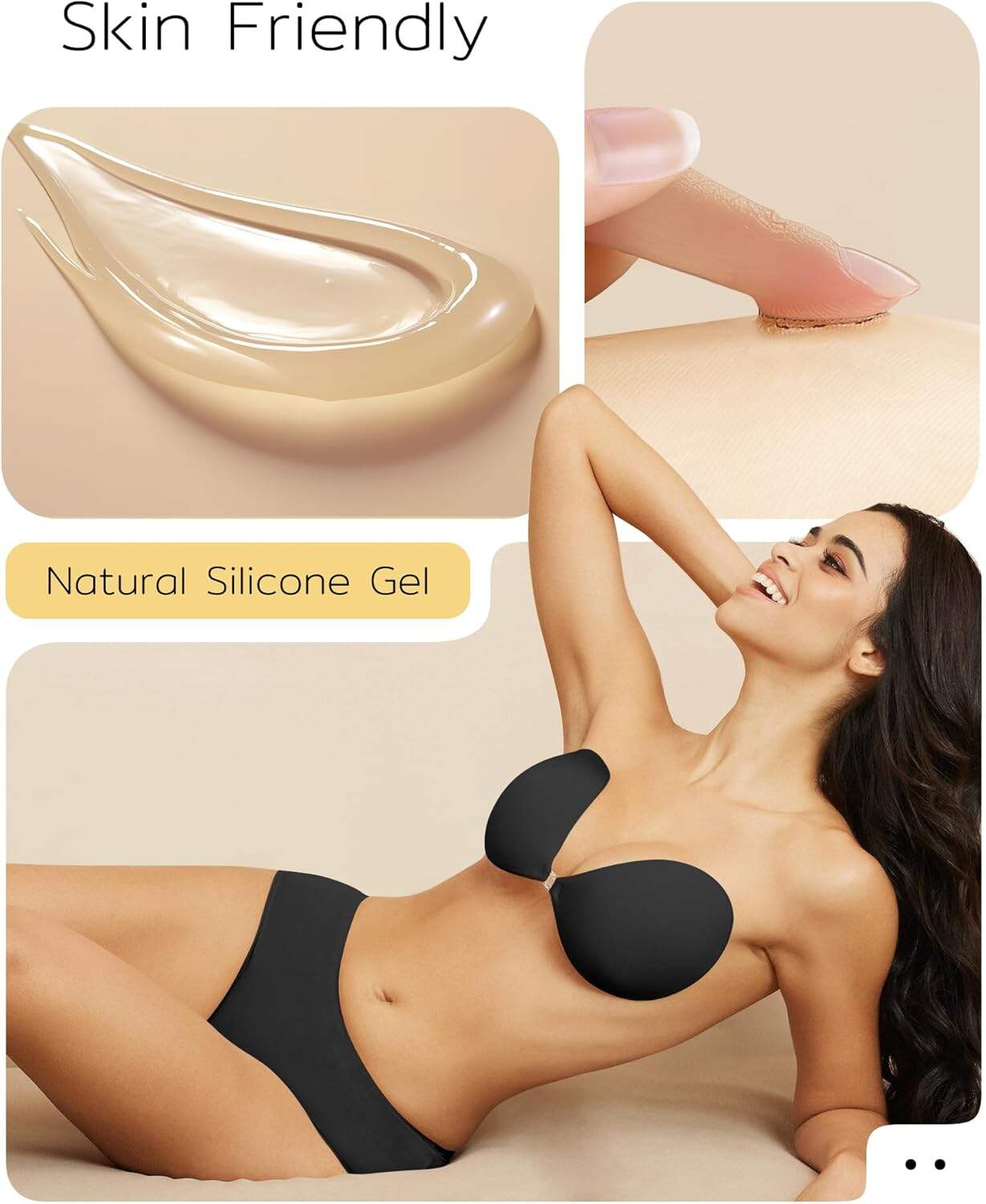 Niidor Adhesive Strapless Bra for Women Sticky Invisible Push up Silicone Bra for Backless Dress 2025 Upgraded Clasp Bras