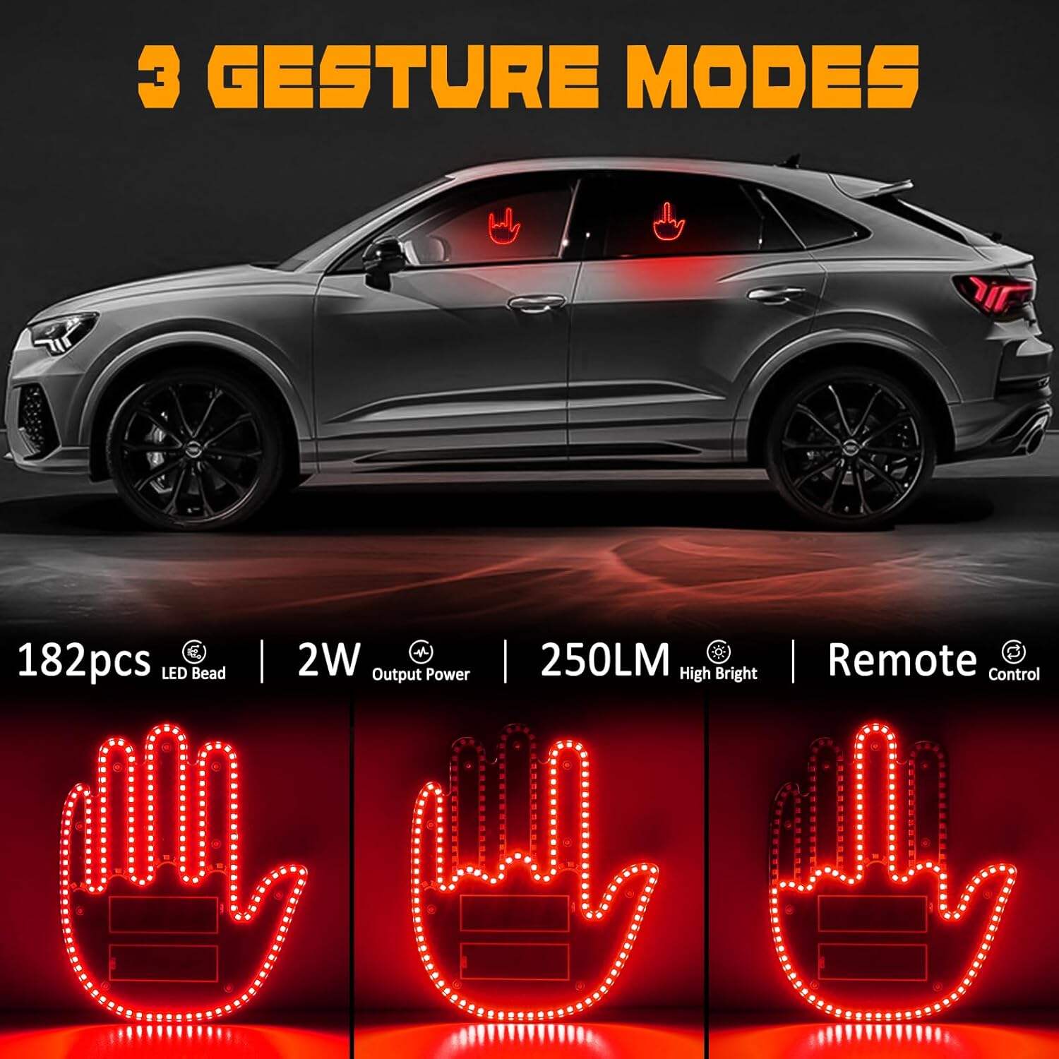 DIBMS Hand Gesture Light with Remote, Red LED Finger Funny Window Sign Light Accessories for Car Truck